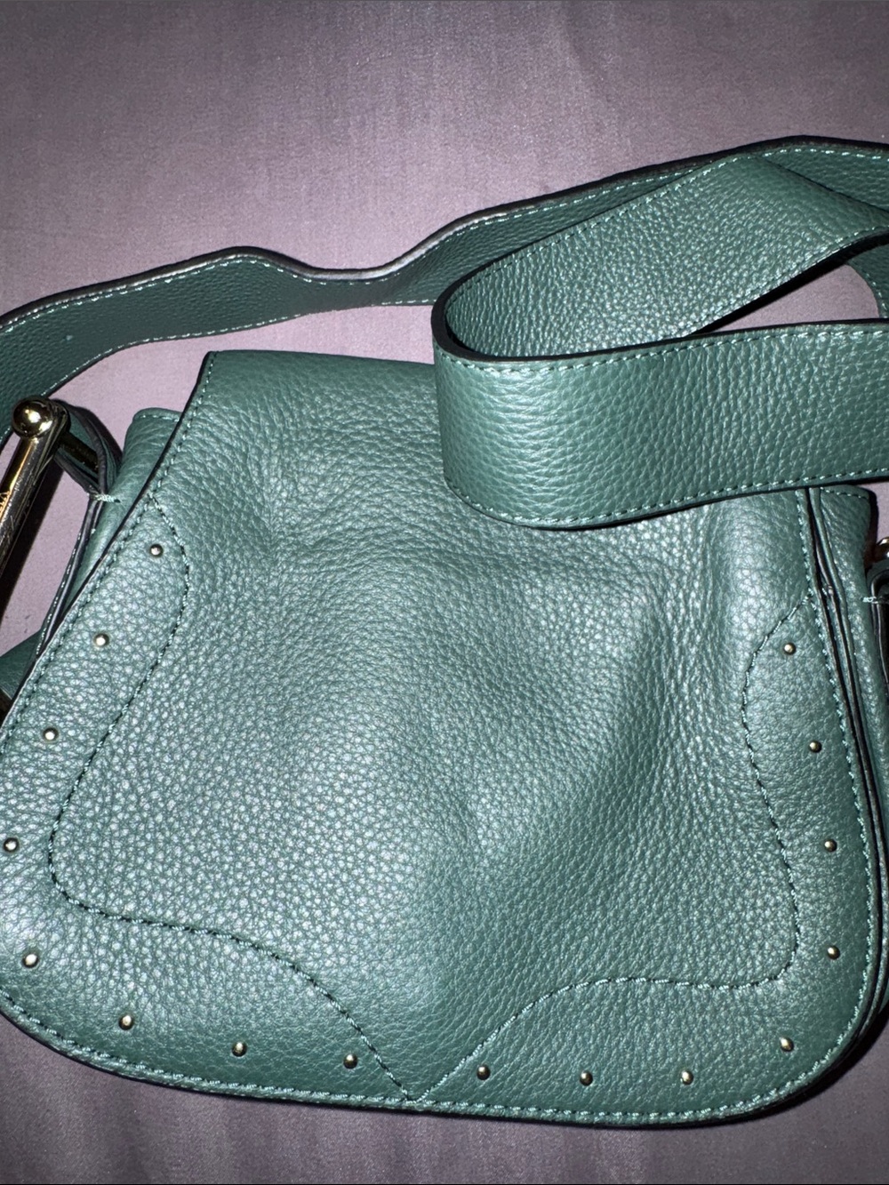 Vince Camuto Teal Green Pebbled Leather Crossbody with Stud Accents